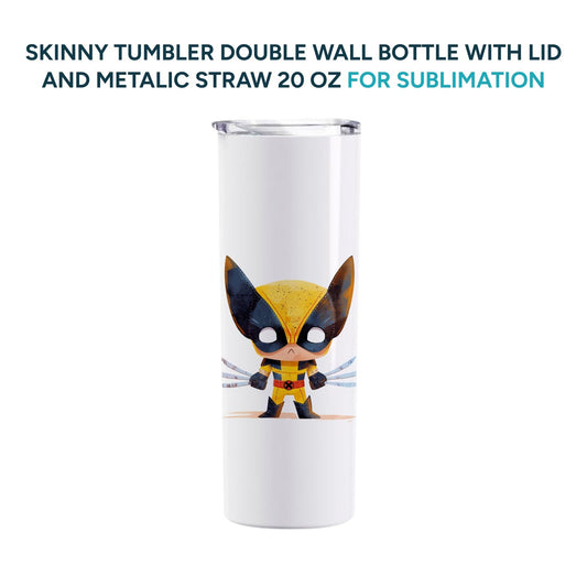 Skinny Tumbler Double Wall Bottle With Lid and metalic straw 20 Oz.